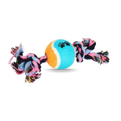 China Pet Dogs Tennis Ball Cotton Rope Pull And Chew Toy For Large Dog for sale