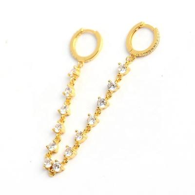 China hooks wedding clip on earring fashion womens 2021yellow gold plated 925 sterling silver vintage dangle zircon circle chain earrings EC92502 for sale