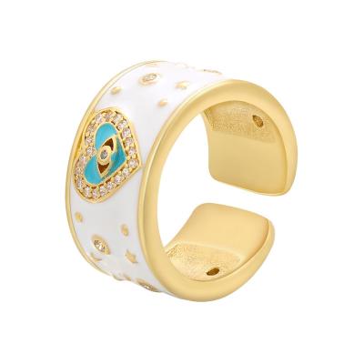 China 2021 New Trendy Trendy 18k Gold Plated Beautiful Cute Colorful Enamel Heart Women Rings For Women Hip Hop Devil Eyes Ins Adjustable Rings for sale