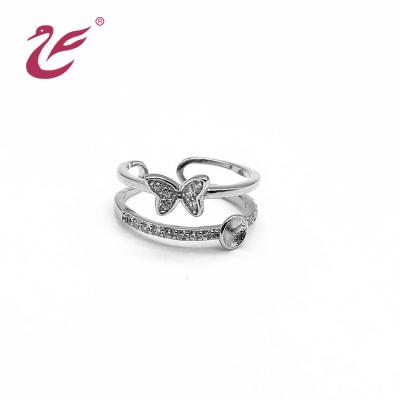 China Fashionable Wholesale Custom Charming Butterfly Pearl Ring Settings 925 Sterling Silver Double Ring Designs For Girls for sale