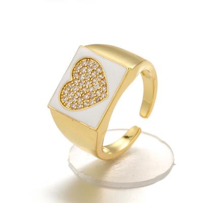 China TRENDY Solid 18k Gold Jewelry Rings Wholesale Price Rainbow Eternity White Sapphire Colorful Enamel Glowing Heart Shaped Open Ring for sale