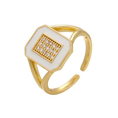 China Trendy New Arrival Fashion Enamel Sterling Silver With Cubic Zirconia Ladies Gold Diamond Seal Ring Women's Square Trendy Rings for sale