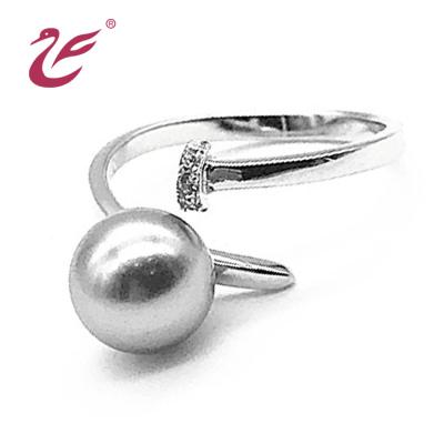 China 2021 TRENDY open rings latest fashion design simple pearl designs 925 Sterling silver zircon diy rings for women wedding for sale