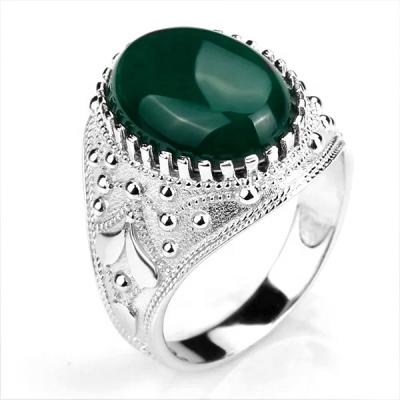 China 2021 New Trendy Fashion Jewelry 925 Sterling Silver Oval Ring Green Stone Designs For Men Wedding Rings for sale