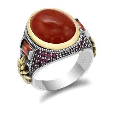 China FASHIONABLE Red Enamel Jewelry Mens Antique Turkish 925 Sterling Silver Ring Gemstone Rings For Wedding for sale