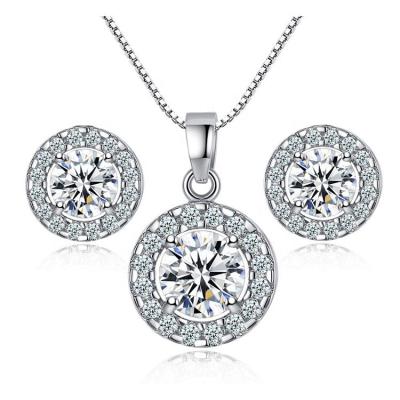 China FASHIONABLE Luxury Bridal Crystal Jewelry Set Bridal Gift 925 Sterling Silver Moissanite Zircon Earring Jewelry Set Round Necklace For Wedding for sale