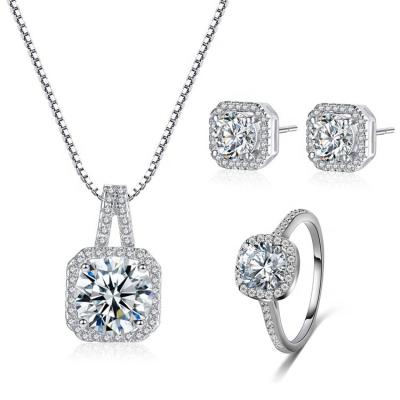 China TRENDY Fashion Jewelry Set Gift 925 Sterling Silver Square Love Moissanite Zircon Necklace Jewelry Sets Earrings For Women for sale