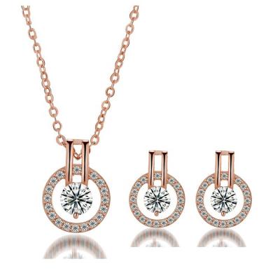 China Fashion Ladies 925 Silver Round Earrings Necklace Luxury 18k Jewelry Set Set Gold Plated Gemstone Zircon Party Wedding Jewelry Sets for sale