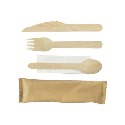 China Sustainable 4 in 1 Cutlery Set Biodegradable Disposable Wooden Cutlery for sale