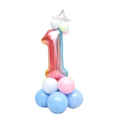 China Lovely gradient color foil balloon latex balloon number column guide balloon set globos for children's 1st birthdayparty stage layout for sale