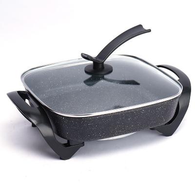 China Household Die Casting 12 Inch Aluminum Square Electric Skillet With Glass Lid for sale