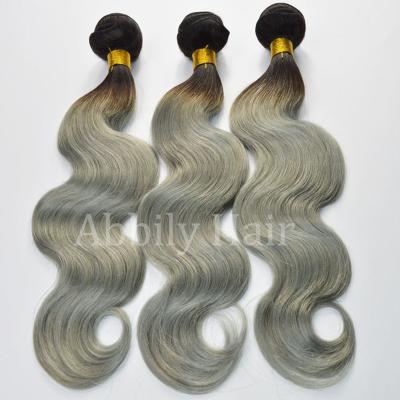 China Gray Raw Virgin Hair Bundles 10-30 Inch Body Weave Tape Wave 10A12A Ombre Body/Brazilian Straight Hair Bundles 100% Hair Extension for sale