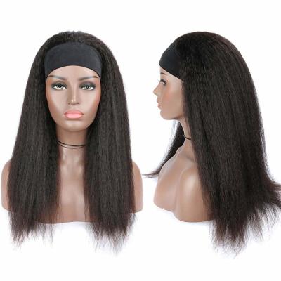 China Hot Beauty 100% Yaki Brazilian Hair Pre Plucked Cut Curly Straight Maiden Headband Wigs On Sale For African Women for sale