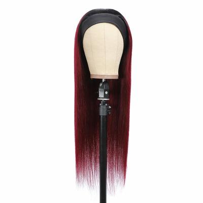 China New Arrival Malaysian Straight Raw Cuticle Aligned Hair Band Wig,Ombre Wine Red Root Malaysian Dark Virgin Hair Band Wig for sale