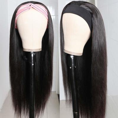 China Top Quality Natural Raw Brazilian Straight Virgin Hair Wigs Glueless For Color Women 250% Density Headband Wig With Baby Hair for sale