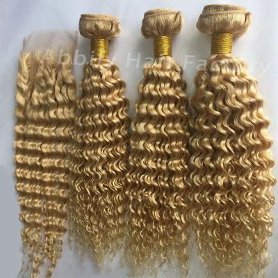 China Loose Wave 613 Honey Blonde Water Wave Raw Virgin Brazilian Hair Bundles With Closure / HD Lace Front , Cuticle Aligned Hair Extension for sale