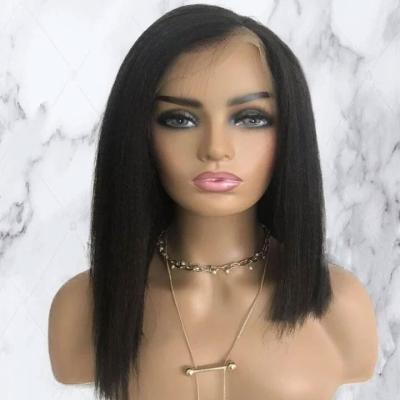 China Brazilian Yaki 150% 180% Density Cuticle Aligned Virgin Hair Wholesale Short Yaki Bob Wig For Women Bob Side Part Lace Frontal Wig for sale