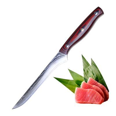 China Sustainable Superior Red Handle G10 Damascus Steel Kitchen Fish Fillet Boning Knife for sale