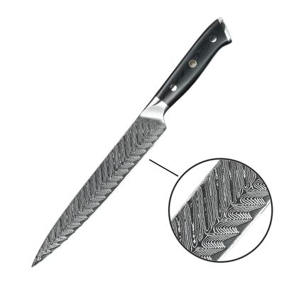 China Sharp Japan AUS-10 Damascus Black Handle Beacon Meat Slicing Knife for sale