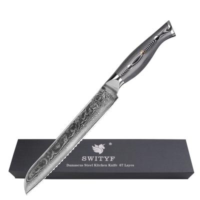 China Kitchen Cutter Daily Use Cake Slicing Japanese vg10 Damascus Steel Bread Knife for sale