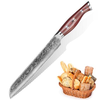 China Professional High Quality G10 Handle Viable 8 Inch Damascus Bread Knife for sale