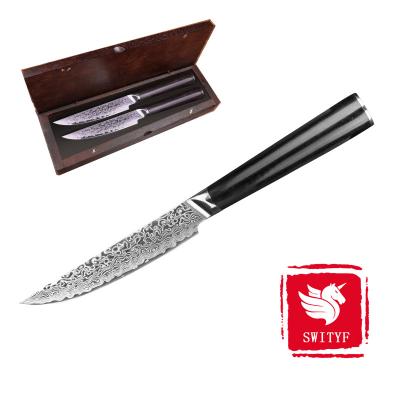 China Sustainable Luxury Wooden Box Steak Knives Damascus Stainless Steel Steak Knife Set for sale