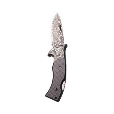 China Open Swivel Carbon Fiber Handle Damascus Knives Survival Knife Hunting Outdoor Camping Folding Utility Knife for sale