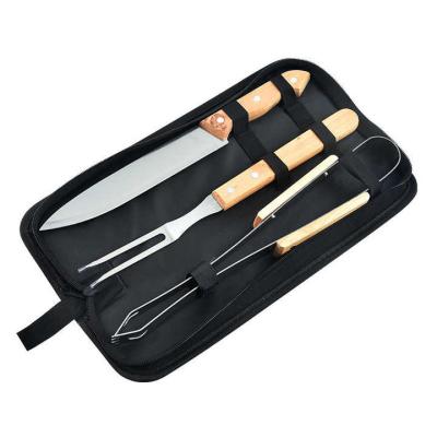 China YiHai 3Pcs Easily Cleaned Grill Tool Kit, Stainless Steel BBQ Tool Kit with Portable Tool Kit Hardwood Case BBQ Utensils for Outdoor BBQ for sale