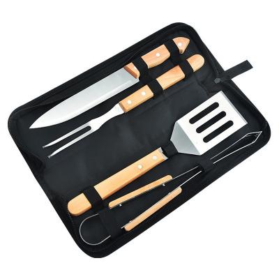 China YiHai 4Pcs Easily Cleaned Grill Tool Kit, Stainless Steel BBQ Tool Kit with Portable Tool Case Hardwood BBQ Utensils Kit for Outdoor BBQ for sale