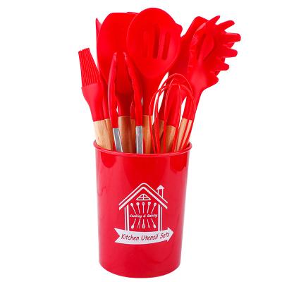 China YiHai Disposable Silicone Kitchen Accessories Cooking Tools Kitchen Utensils With 12Pcs Wooden Handles Nonstick Cookware Sets For Home for sale