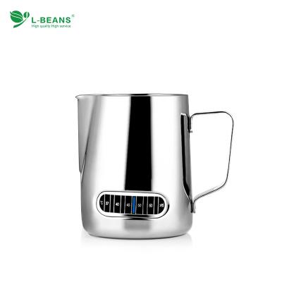 China 304 Stainless Steel Milk Pot Coffee Latte Foam Mug Coffee Pinch Pinch Pitcher Flared Temperature Garland Mug for sale