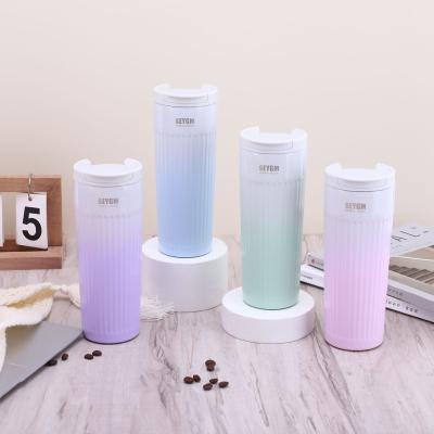 China Viable Creative 304 Stainless Steel Enjoy Coffee Mug Gradient Student Water Cup Portable Office Thermos Striped Mug for sale