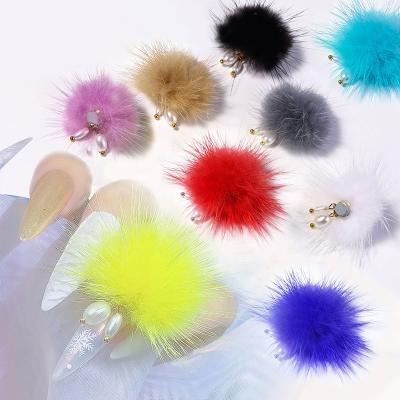 China Fashion DIY Ornaments Puffy Nail Pom Poms Jewelry Manicure Accessories Qianya Magnet Ball Detachable Fluffy 3D Fur Colorful Ball DIY Nails Charms for sale