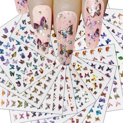 China Easy Apply Wholesale Qianya Supplies 3D Butterfly Adhesive Nail Decal Holographic Nail Stickers For Nail Salon for sale