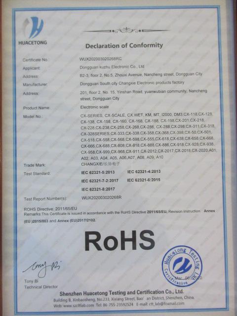 RoHS - Dongguan Nancheng Changxie Electronics Products Factory