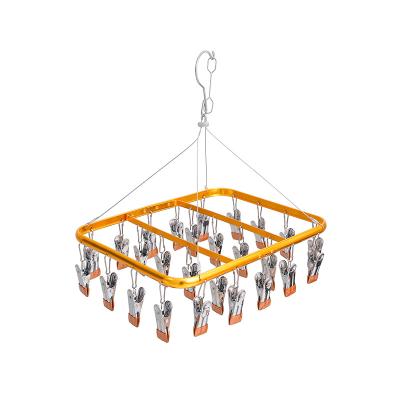 China Flexible Supply 26 Clips Aluminum Rotating Metal Hanger With Clip Diaper Towel Cloth Drying Rack cheap hangers for sale