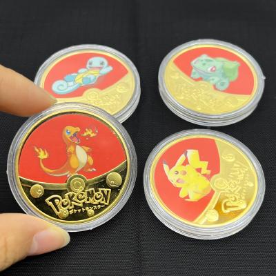 China Global Custom Metal Anime Pocket Monsters Gold Plated Coins Collectibles Pokemon Japanese Commemorative Gift for sale