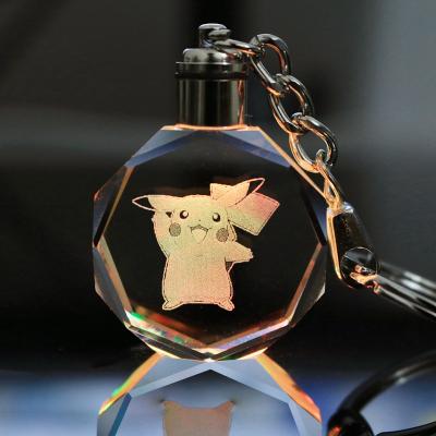 China Hot Sale 30mm Snorlax Pikachu Crystal Led Crystal Pokemon Keychain from Europe for Children's Gift Ball Key Chain for sale