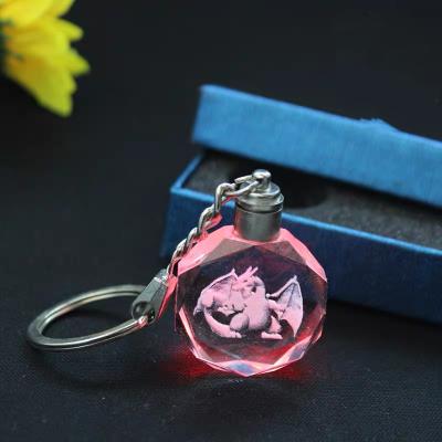 China Europe 2022 Hot Selling Birthday Gift Personalized 3D Led Pokemon Light Ball Crystal Keychain for sale