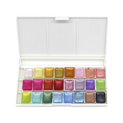 China 24 Colors Metallic Semi-dry Watercolor Paint Pans Half Set Metallic Semi-dry Watercolor Paint for sale