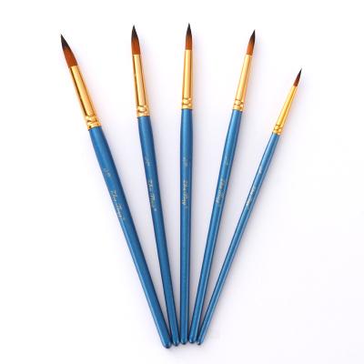 China Nylon 5 Pcs Nylon Hair Handle Wooden Paint Brush Set for sale