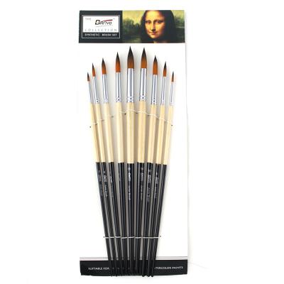 China 9Pcs/Set Nylon Hair Watercolor Painting Set Brush Different Shape With Wooden Handle for sale