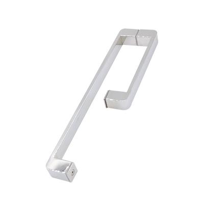 China Customized G shape square tube mirror polish Stainless Steel 304 Push Pull Glass Door Handle for sale