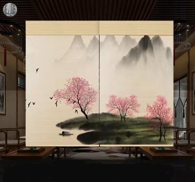 China Minimalist Pattern Teahouse Logo Customized Bamboo Curtains Printing Shading Partition Balcony for sale