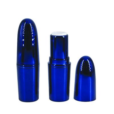 China Bullet Shape Cosmetic Classic Metallic Glossy Blue Bling Lipstick Tubes Private Label Packaging Tube Custom for sale