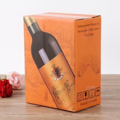 China Recycled Materials 6 Bottle Wine Box Bottle Packaging Box Recyclable Custom Printing Six Pack Beverage Boxes for sale