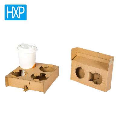 China Recycled Materials Factory Wholesale Reusable 4 Cup Paper Cardboard Tray Holder Carrier Tea Coffee Cup Holder Tray for sale