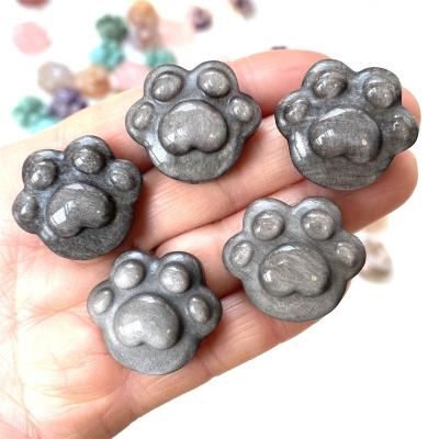 China China selling natural crystal cat paw obsidian silver cat claw for decoration for sale