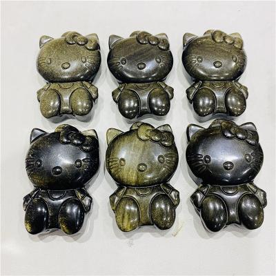 China Hot Sale Obsidian Hello Kitty For Gifts from Crystal Stone Carvings Natural Golden Sheen Obsidian /Silver from China for sale