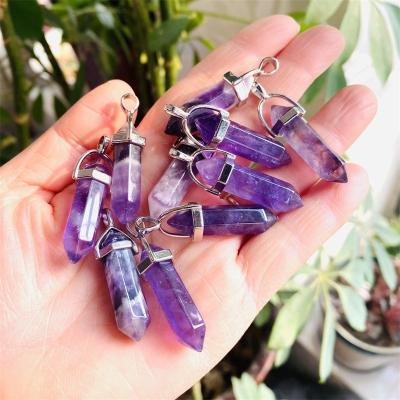 China China Selling Necklace Bracelet Natural Amethyst Crystal Healing Double Ended Point Pendant for sale